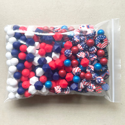 4th of July Silicone Beads, 280Pcs Assorted Pack, Patriotic Beads