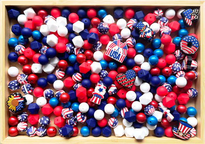 4th of July Silicone Beads, 280Pcs Assorted Pack, Patriotic Beads