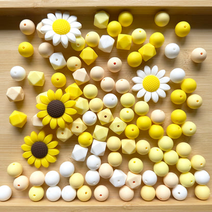 104Pcs Sunflower Silicone Beads Mixed, Loose Beads