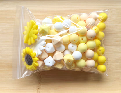 104Pcs Sunflower Silicone Beads Mixed, Loose Beads