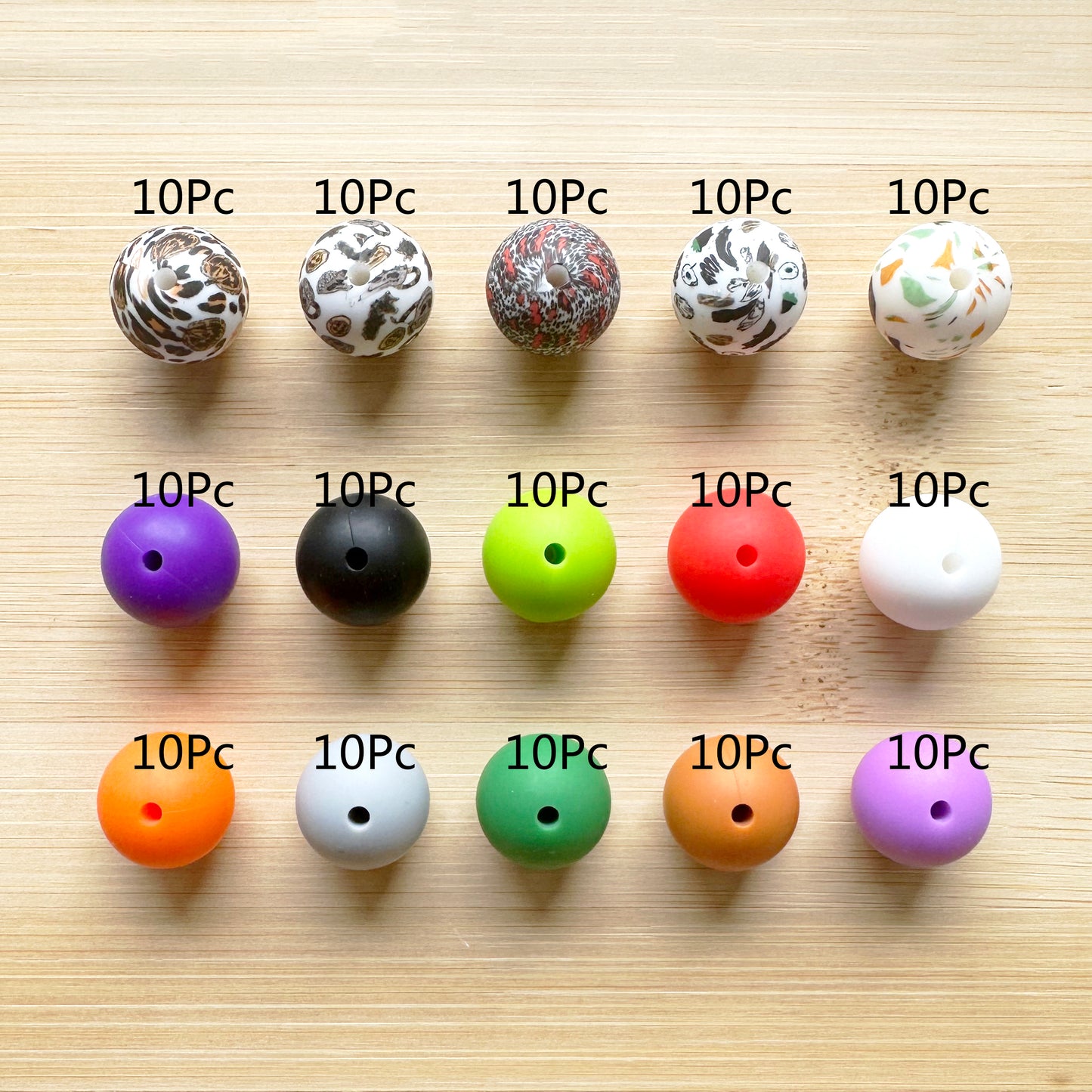 150Pcs Halloween Silicone Beads Mix, 15mm Print Round Beads