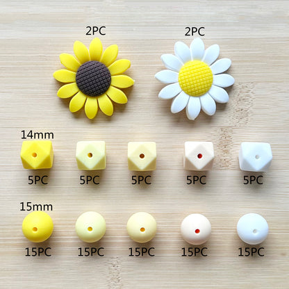 104Pcs Sunflower Silicone Beads Mixed, Loose Beads