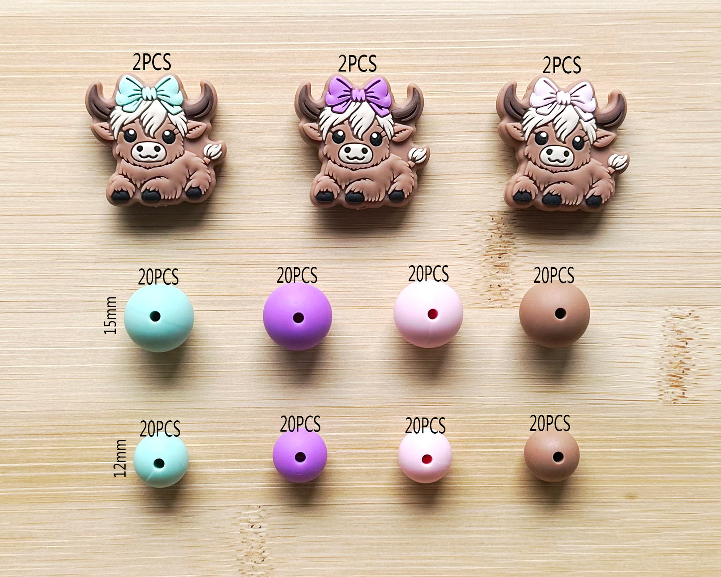 166pcs Assorted Highland Cow Beads Set