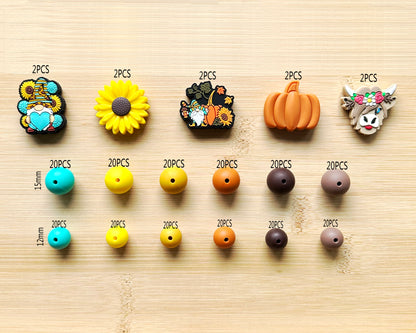 250Pcs Western Autumn Assorted Beads, Loose Silicone Beads