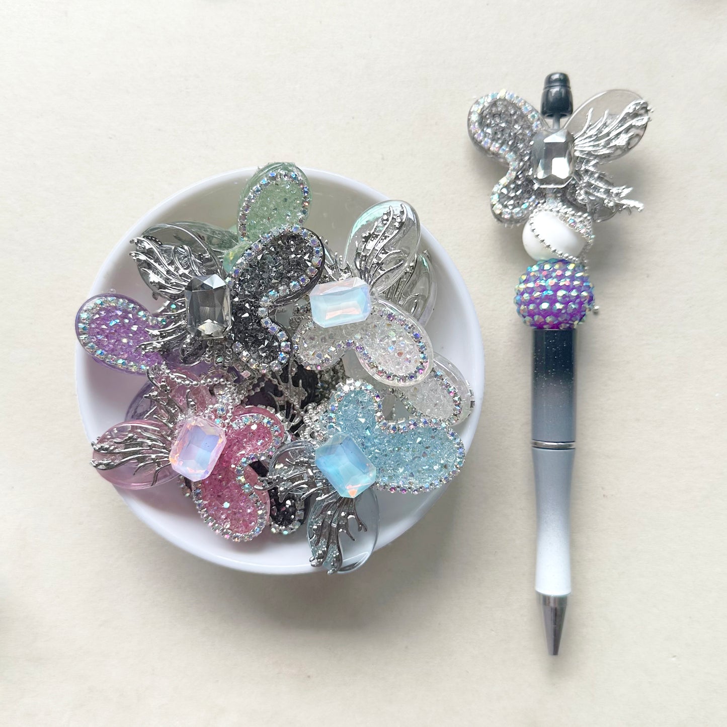 Fancy Butterfly Rhinestone Tassel Acrylic Beads