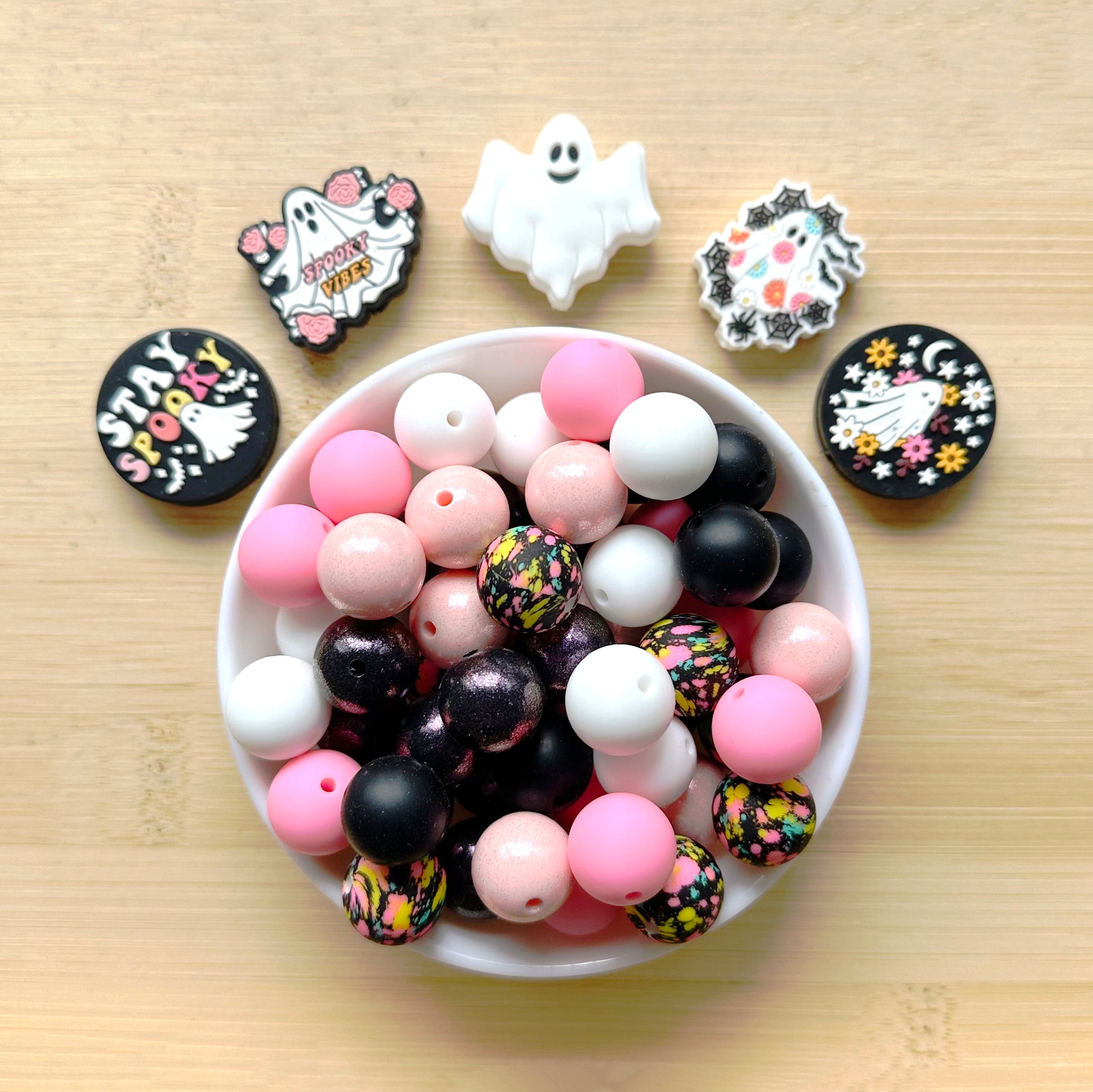 65Pcs Halloween Assorted Set,Ghost Focal Beads Mix,Silicone Beads 