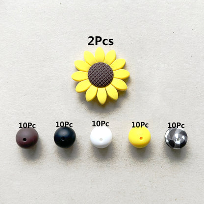 52Pcs Assorted Sunflower Silicone Beads Set