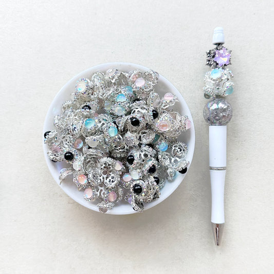 Metal Bead Cap With Crystals, Sparkle End Caps Mix