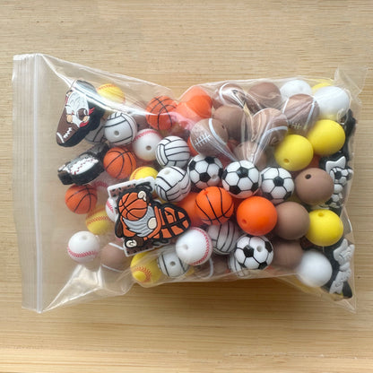 110Pcs Assorted Soccer American Football Baseball Sport Silicone Beads