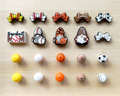 110Pcs Assorted Soccer American Football Baseball Sport Silicone Beads