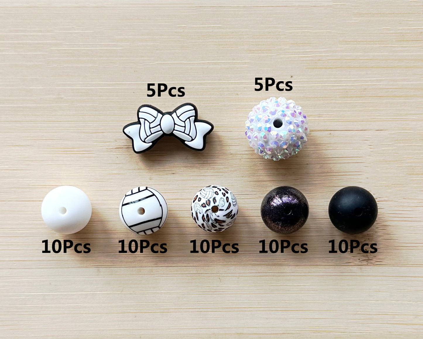 60Pcs Volleyball Assorted Beads, Loose Silicone Beads Bulk