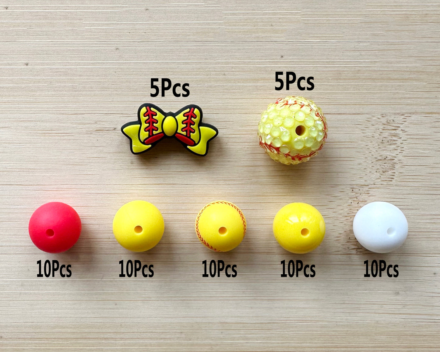 60Pcs Yellow Baseball Assorted Beads