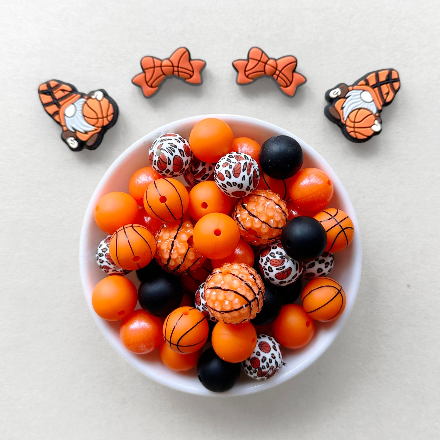 59Pcs Basketball Assorted Beads, Silicone Beads, Loose Lot