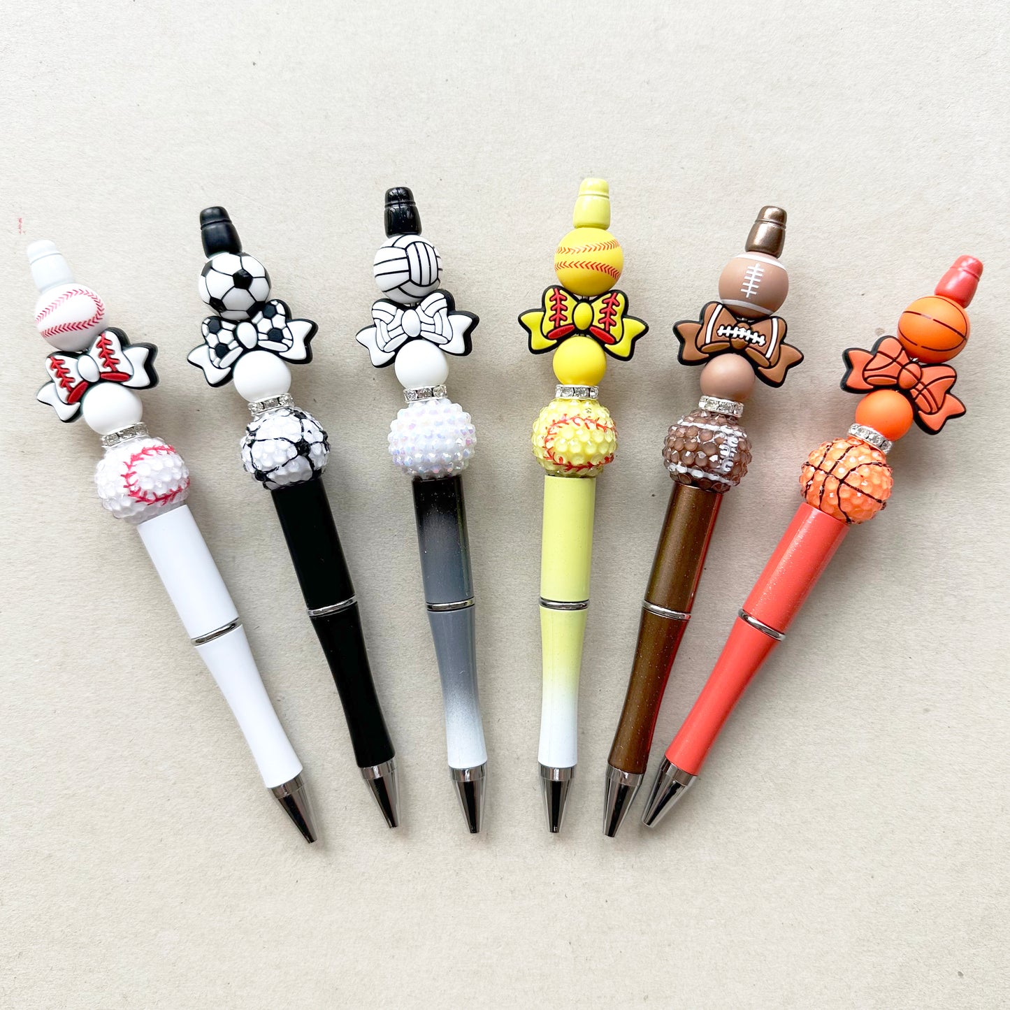 6Pcs Sport Ball Theme Beadable Pen DIY Kit