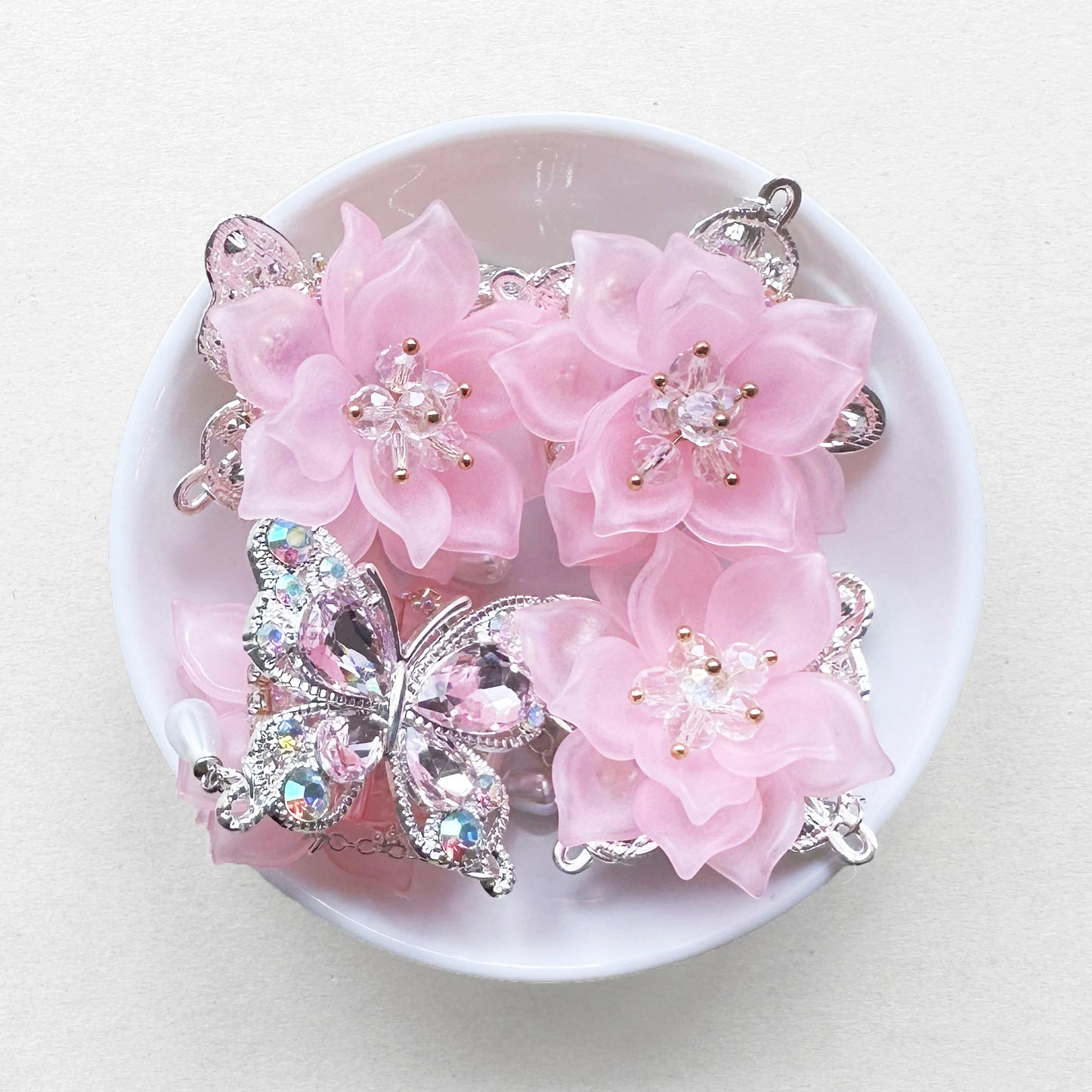 Fancy 3D Flower Beads, Sparkle Crystal Butterfly Beads For Pen Charm