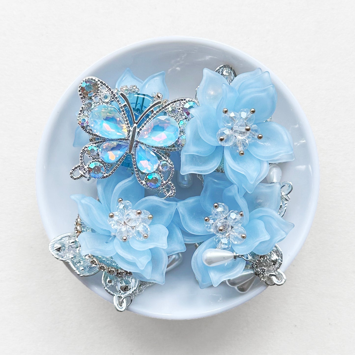 Fancy 3D Flower Beads, Sparkle Crystal Butterfly Beads For Pen Charm