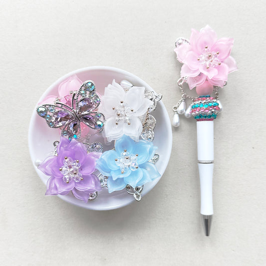 Fancy 3D Flower Beads, Sparkle Crystal Butterfly Beads, Pen Charm