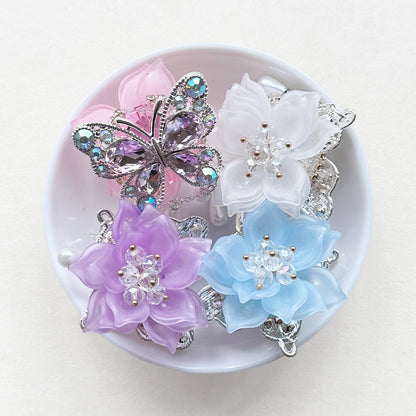 Fancy 3D Flower Beads, Sparkle Crystal Butterfly Beads For Pen Charm