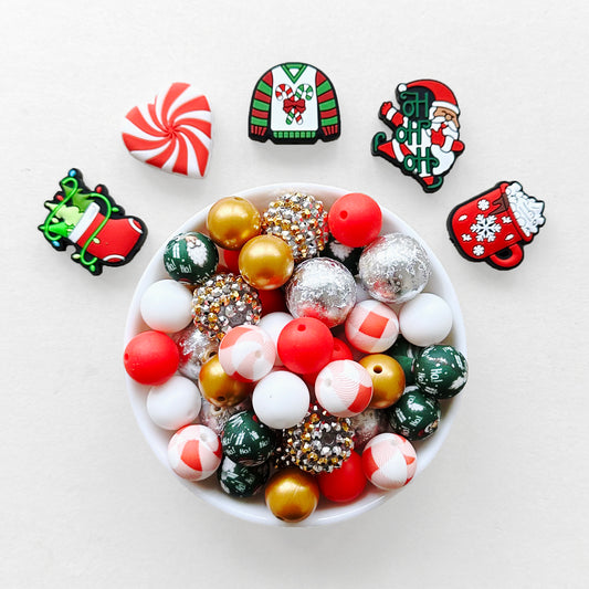 65Pcs Christmas Beads Assorted, Mixed Beads, Bulk Beads