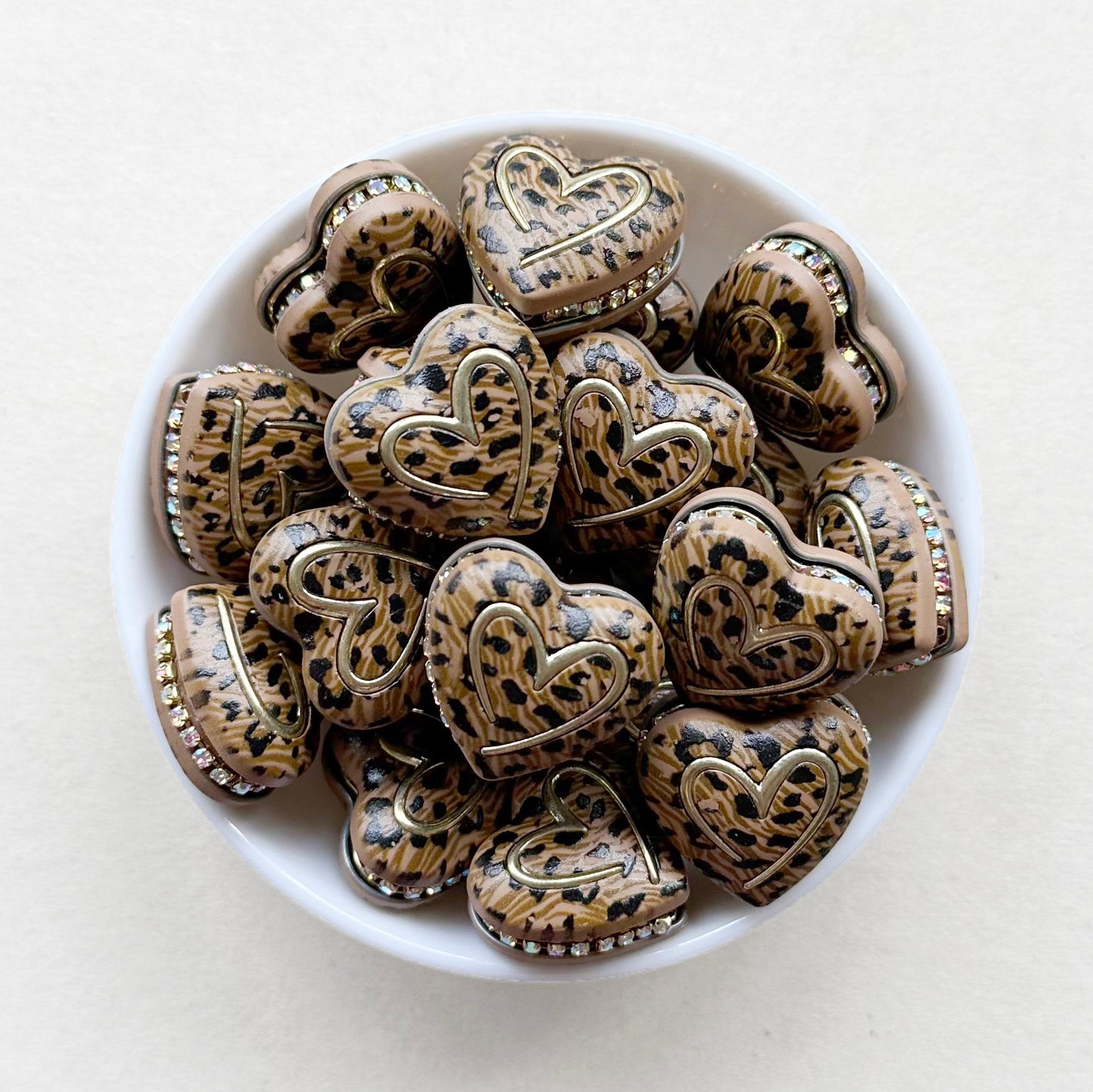 Leopard Heart Fancy Beads,Rhinestone Heart Beads