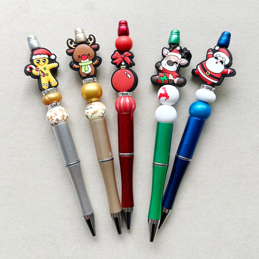 Assorted Beads Christmas Pen 5 Set,DIY Beadable Pens Kit