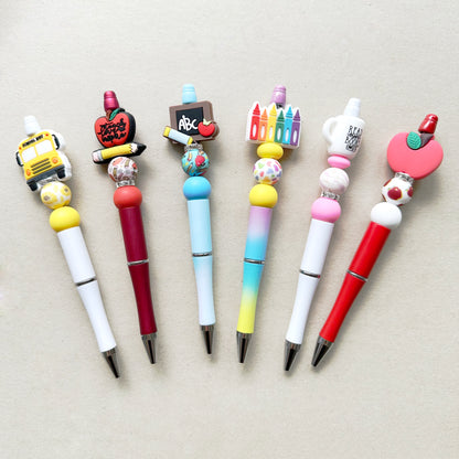 6 Set Back To School Beadable Pens DIY,Silicone Beads,Focal Beads