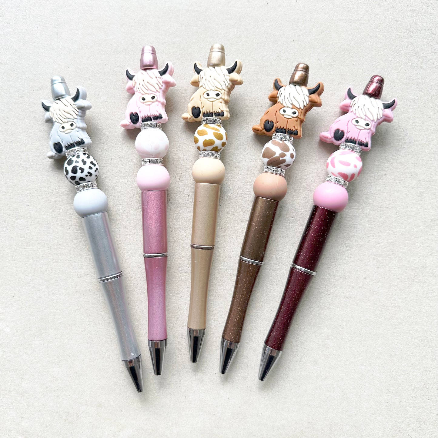 5Pcs Beadable Pens DIY Highland Cow Kit