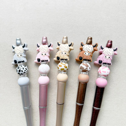 5Pcs Beadable Pens DIY Highland Cow Kit