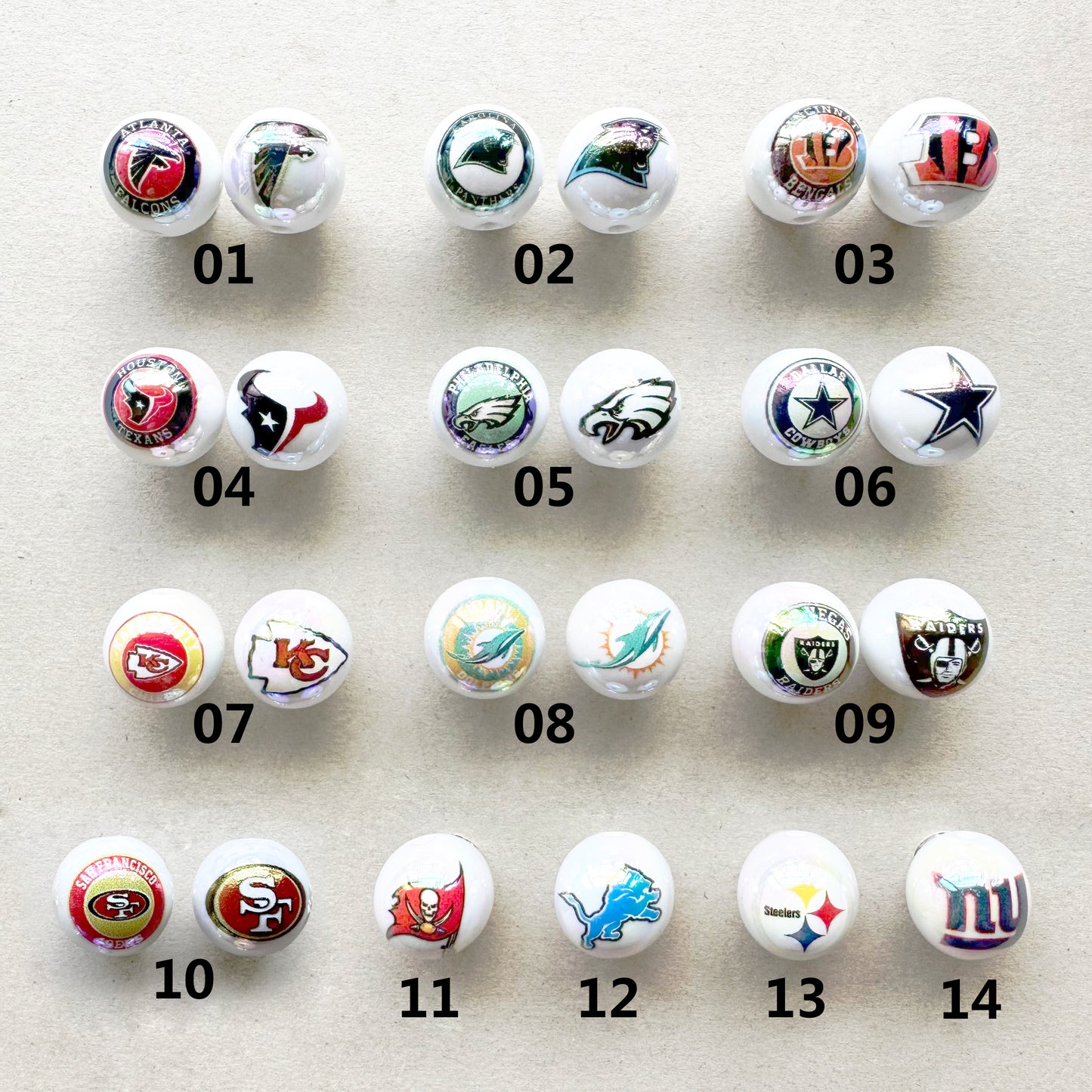 16mm UV Football Team Gumball Acrylic Beads