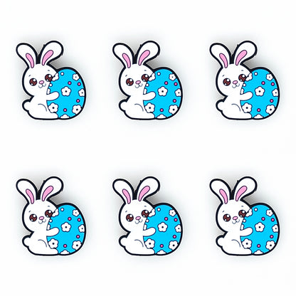Rabbit Holding Blue Egg Focal Beads