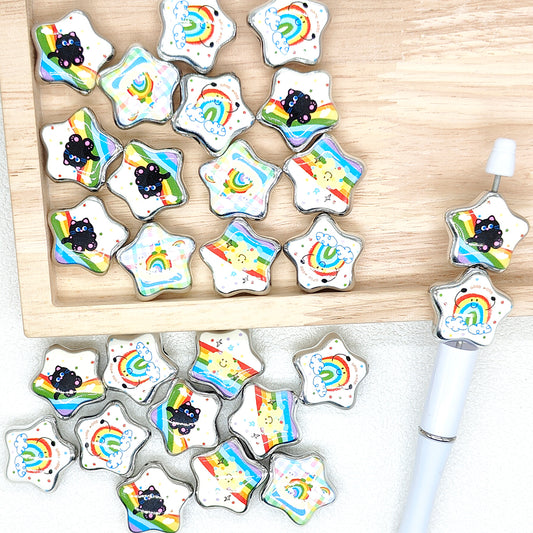 Rainbow Print Pattern Star Shape Beads,Jewelry Acrylic Beads