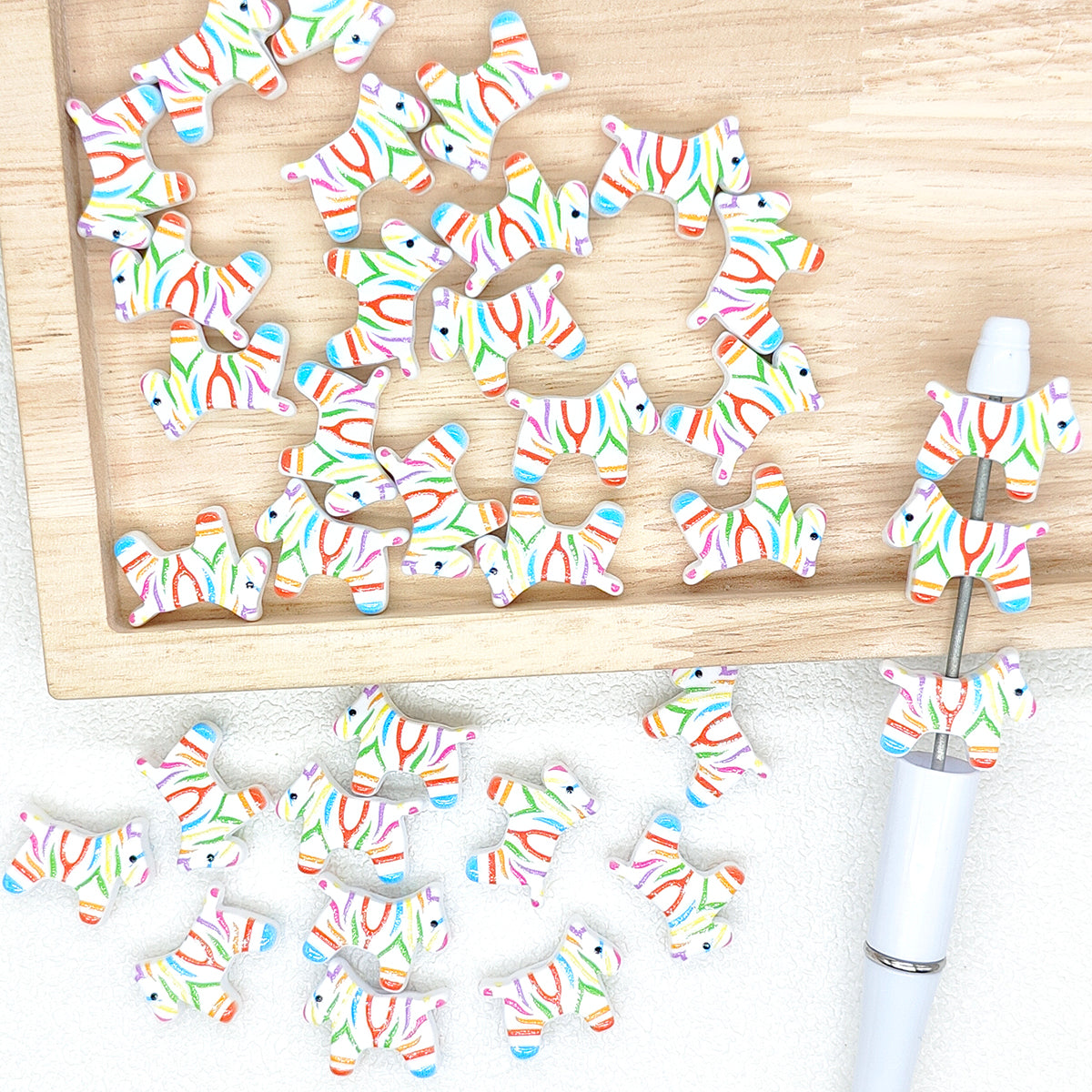 Rainbow Zebra Shaped Acrylic Beads,Bead Bulk for Pen