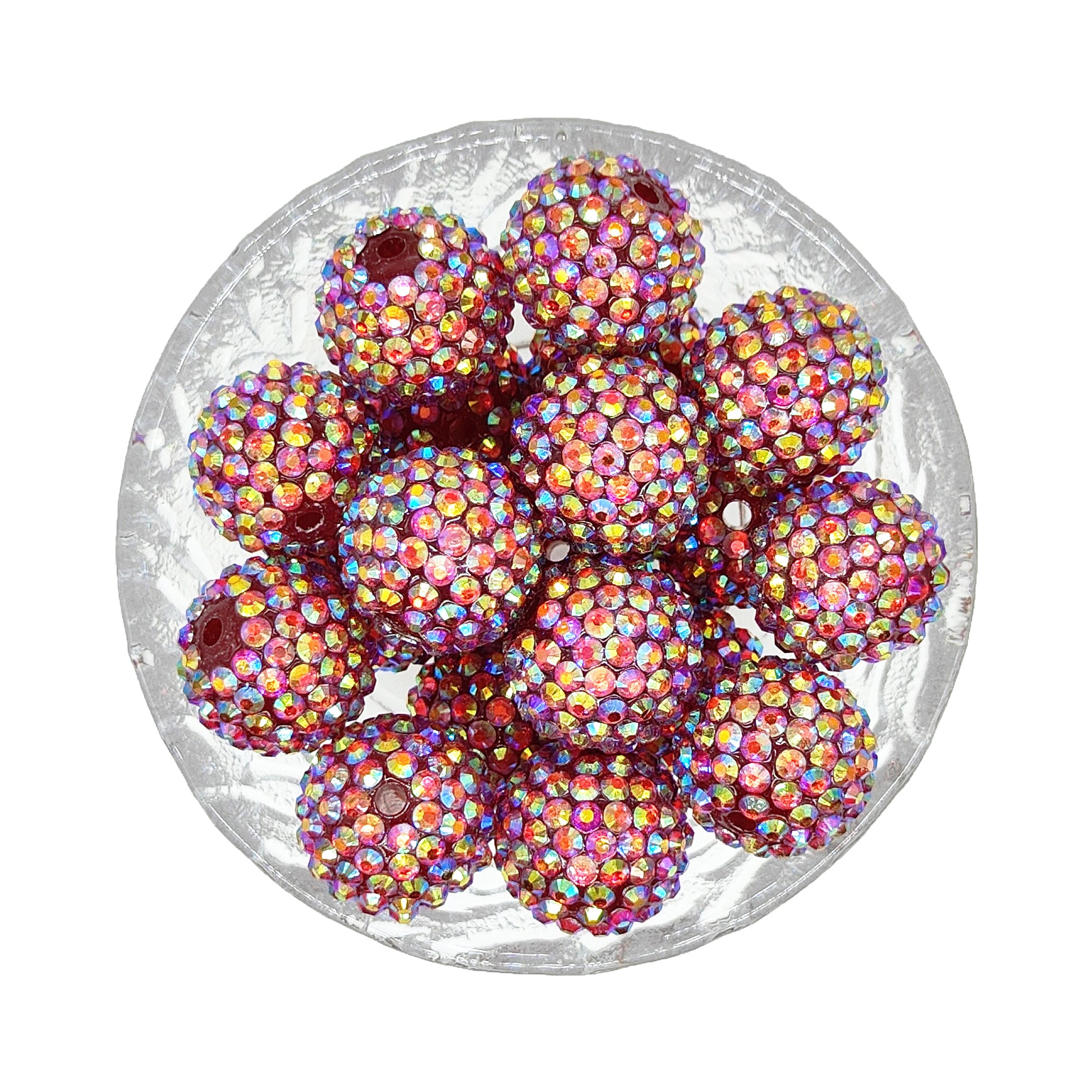 20mm Red Rhinestone Bubblegum Acrylic Beads