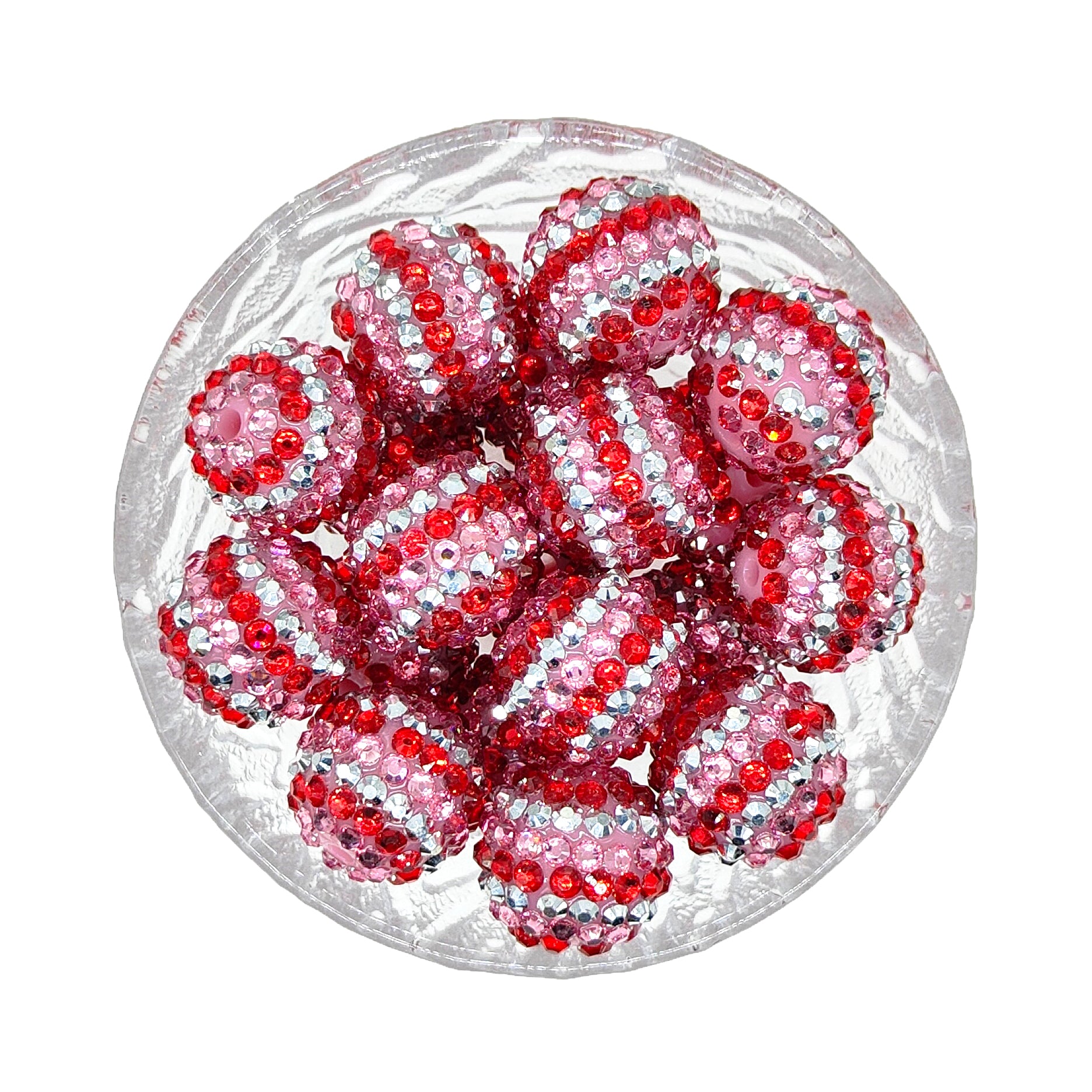 20mm Red Striped Rhinestone Bubblegum Acrylic Beads