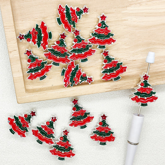 Rhinestone Christmas Tree Enamel Metal Charm Beads
