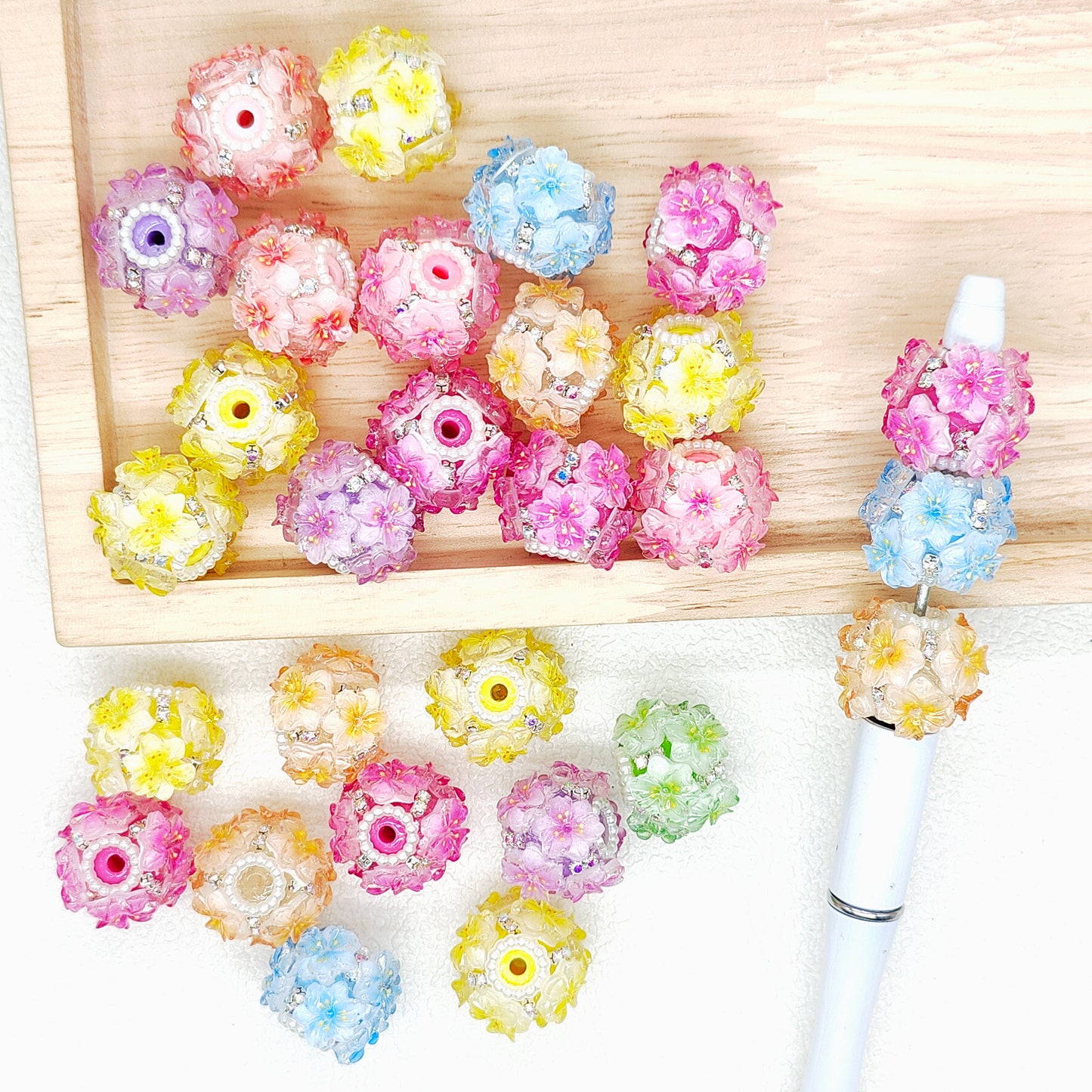 Rhinestone Flower Fancy Beads,Assorted Sparkle Acrylic Beads