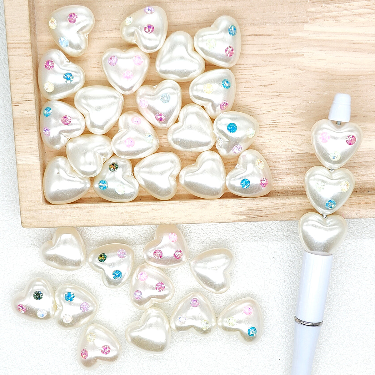 Rhinestone Pearl Love Heart Acrylic Beads for Pen Charm