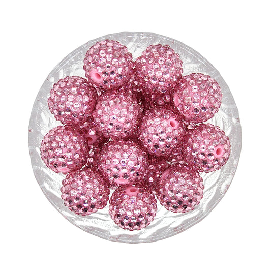 20mm Rose Rhinestone Bubblegum Acrylic Beads