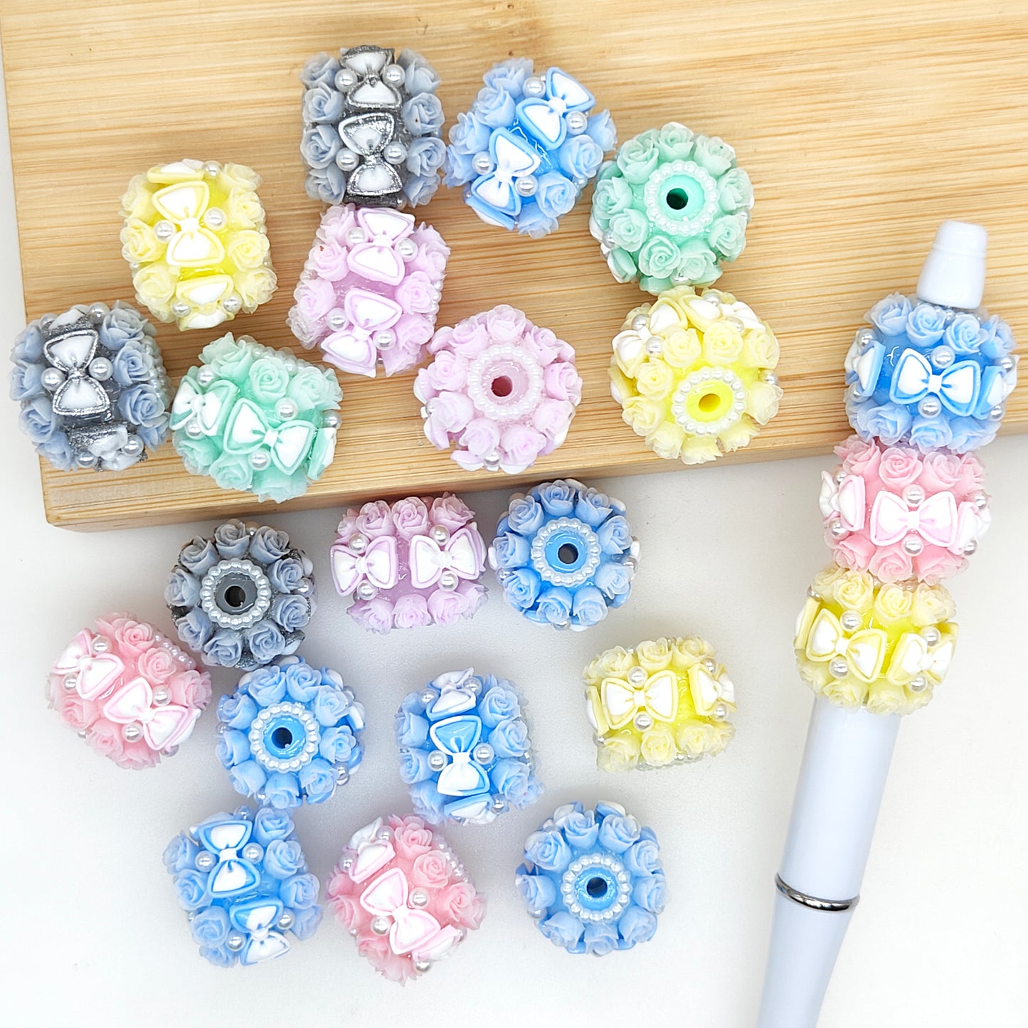 Rose Flower Bowknot Pearl Acrylic Beads,Fancy Flower Beads