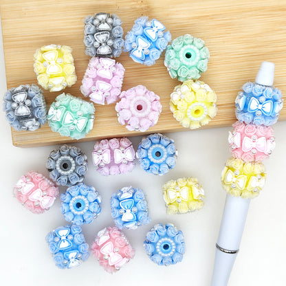 Rose Flower Bowknot Pearl Acrylic Beads,Fancy Flower Beads