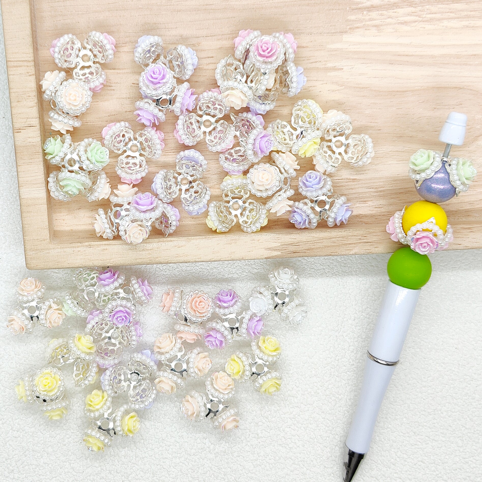 Rose Flower Pearl Metal Bead Cap Spacer Bead End Fit 16mm Beads