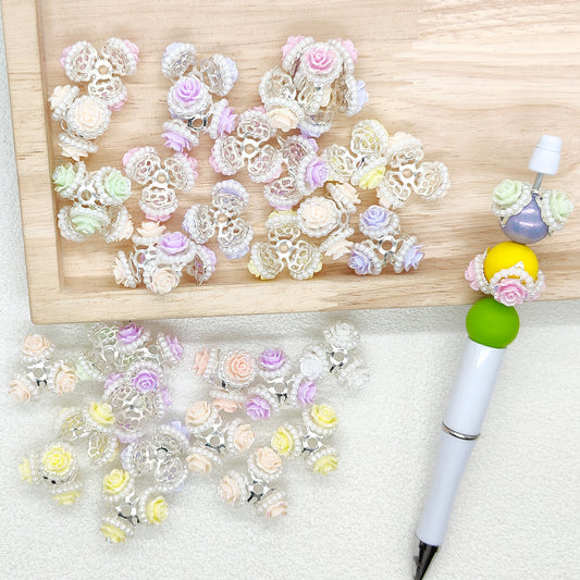 Rose Flower Pearl Metal Bead Cap Spacer Bead End Fit 16mm Beads