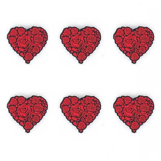 Rose Heart Silicone Focal Beads