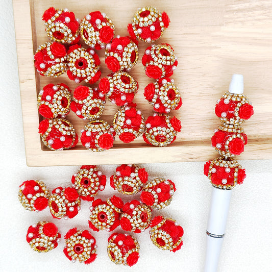 Rose Heart Valentine Day Rhinestone Acrylic Floral Beads