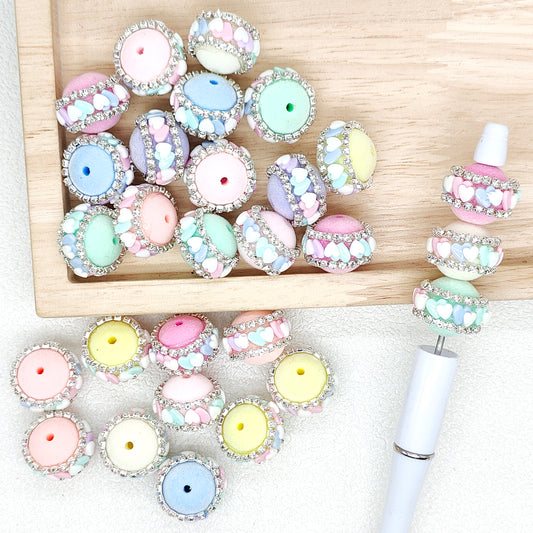 Round Fancy Heart Rhinestone Flocked Acrylic Beads