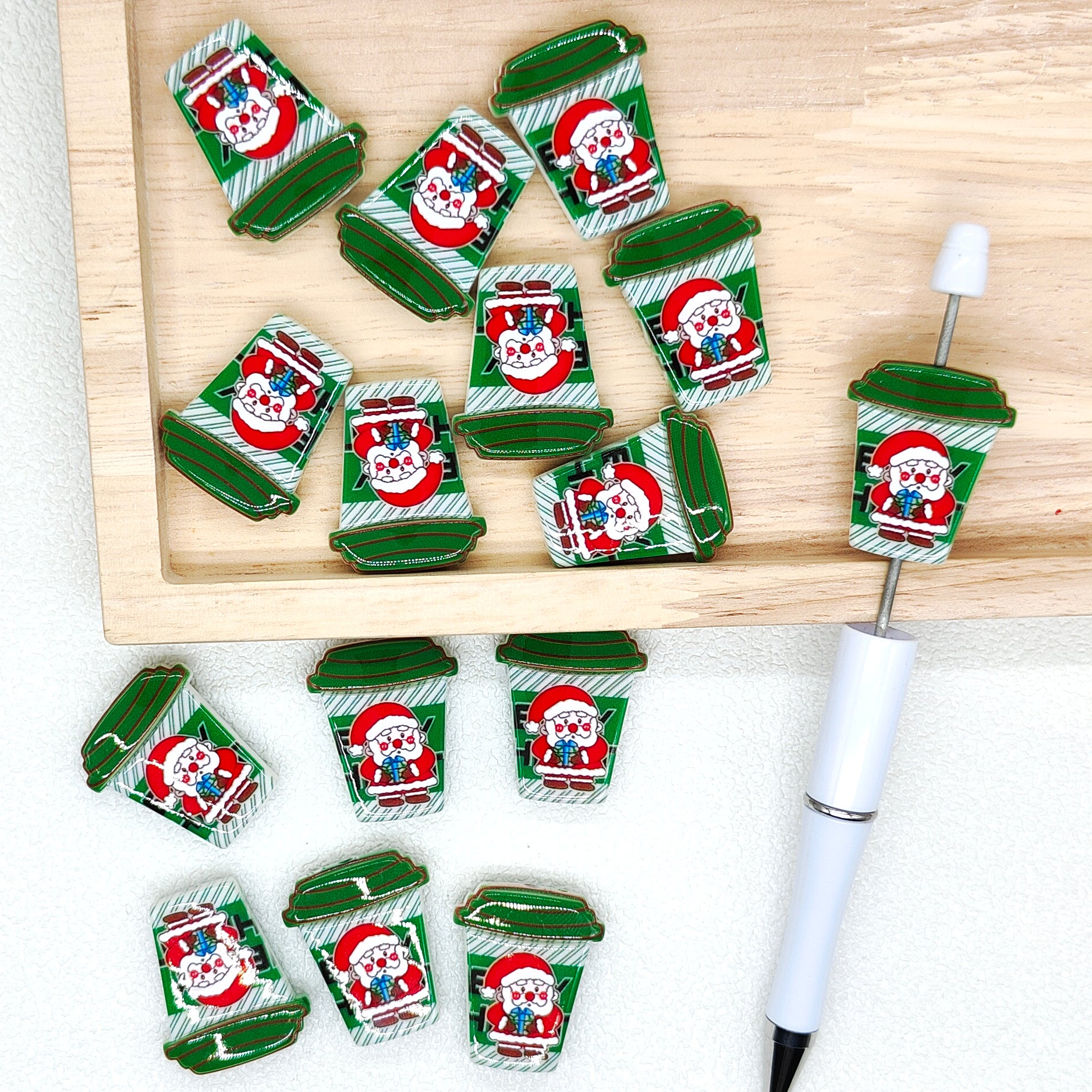 Santa Coffee Cup Acrylic Beads,Christmas Cup Beads