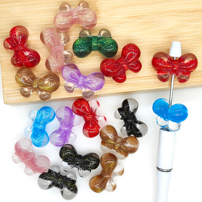 Shimmer Glitter Bowknot Shape Resin Beads,Acrylic Beads
