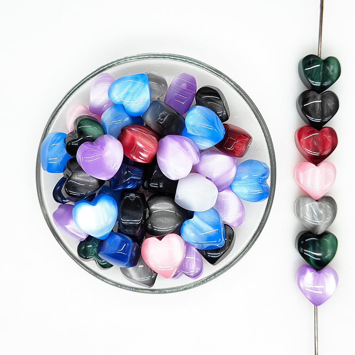 Shimmer Heart Beads,Acrylic Beads,Chunky Resin Beads
