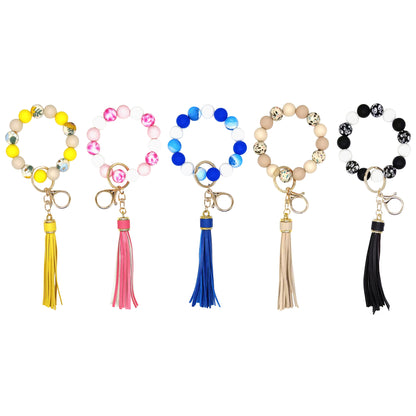 Silicone Beaded Keychain Bracelet for Women Portable Car Key Wristlet Holder