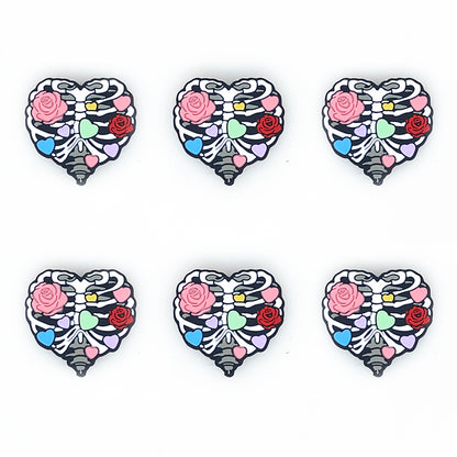 Skeleton Ribs Heart Silicone Focal Bead